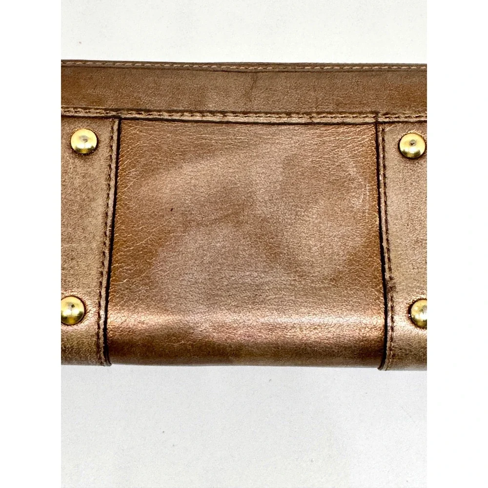 Coach Metallic Bronze Leather Zip Around Buckle Wallet Vintage Y2K Brass Logo